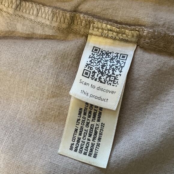 Universal Thread Long Sleeve Collared Cropped Cotton/Linen Blend Shirt Tan - Med - Picture 6 of 8